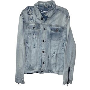KILOGRAM Mens DISTRESSED MOTO REPAIR JEAN JACKET Denim Jacket Size L